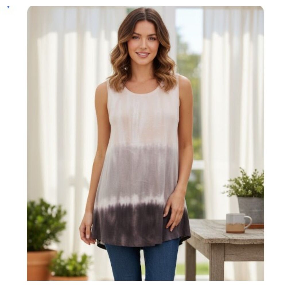 Pure Amici NWT Women’s Sleeveless Cotton Ombre Tie-Dye Tank Top Luxury Beach XL